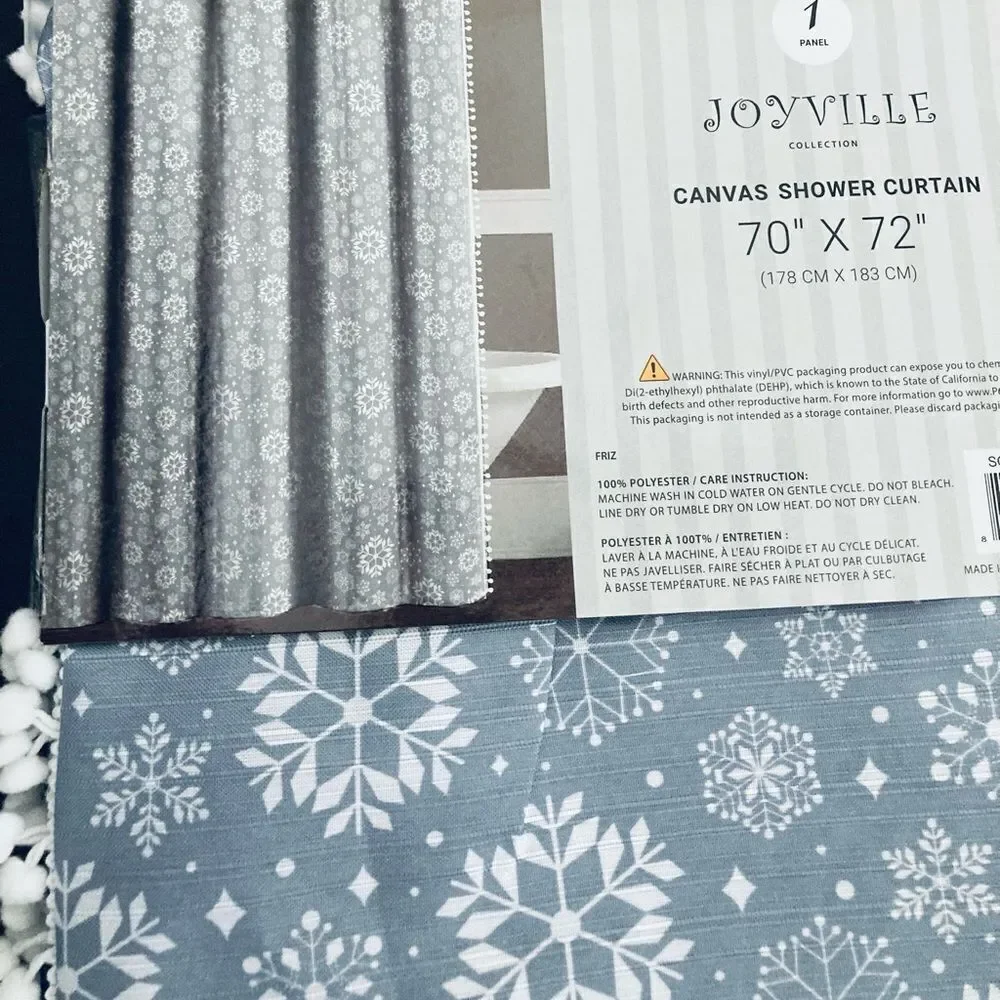 NWT Snowflake Winter Pom Pom Fabric Shower Curtain